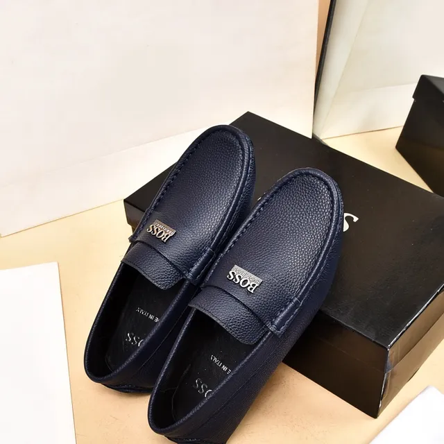 Hugo Boss Navy Pebbled Leather Penny Loafer 4
