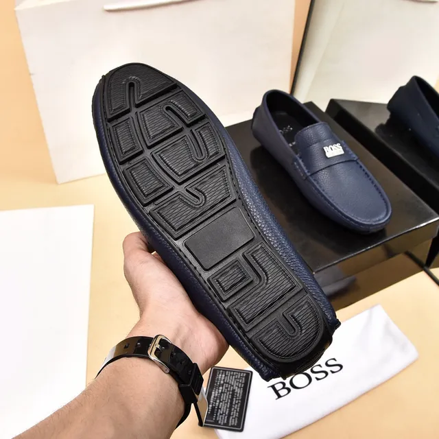 Hugo Boss Navy Pebbled Leather Penny Loafer 5