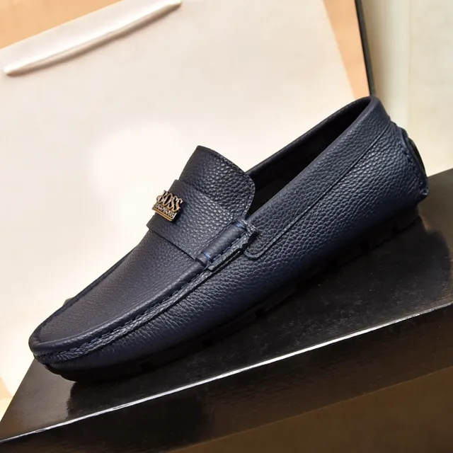 Hugo Boss Navy Pebbled Leather Penny Loafer 6