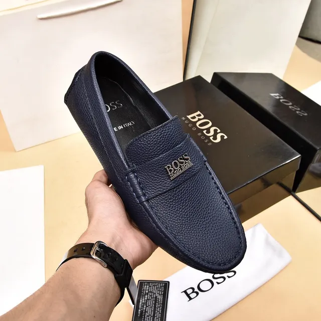 Hugo Boss Navy Pebbled Leather Penny Loafer 7