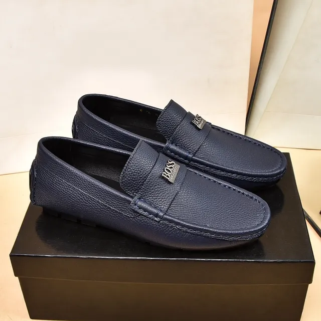 Hugo Boss Navy Pebbled Leather Penny Loafer 8