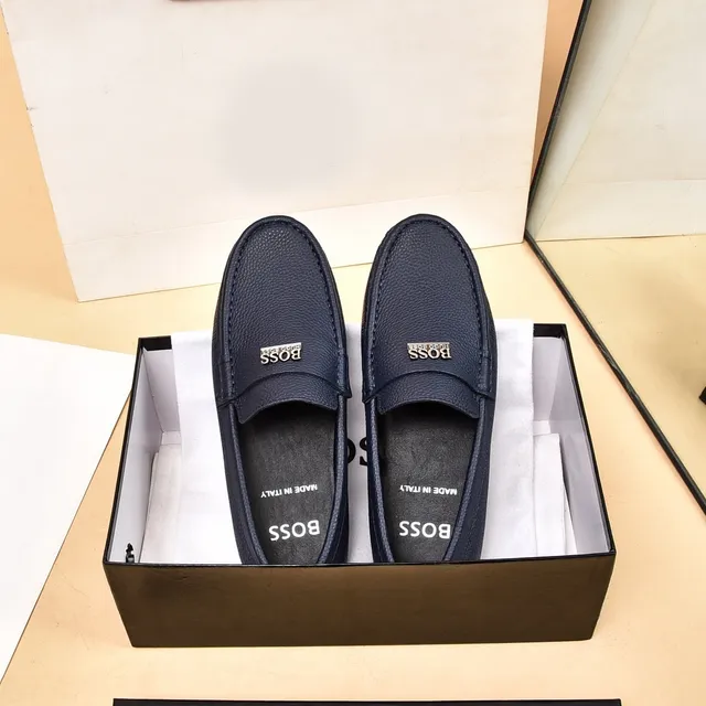 Hugo Boss Navy Pebbled Leather Penny Loafer 9