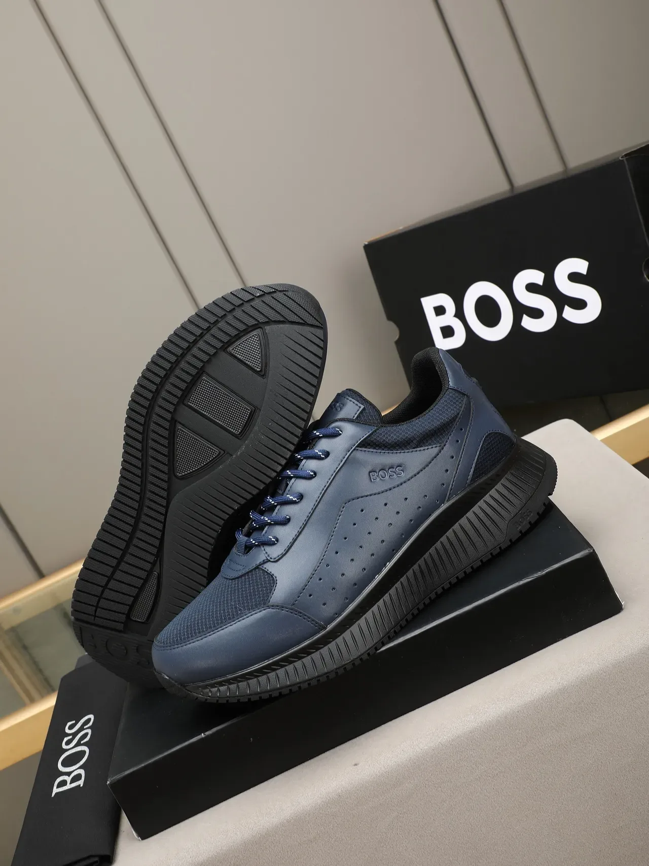 Hugo Boss Navy Perforated Leather Lifestyle Sneaker 4