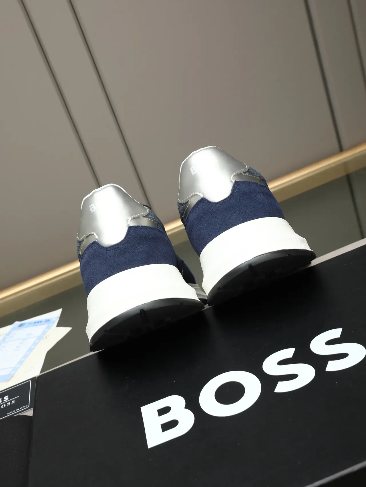 Hugo Boss Navy Silver Suede And Mesh Upper Contrast Heel Tab Sneakers 4