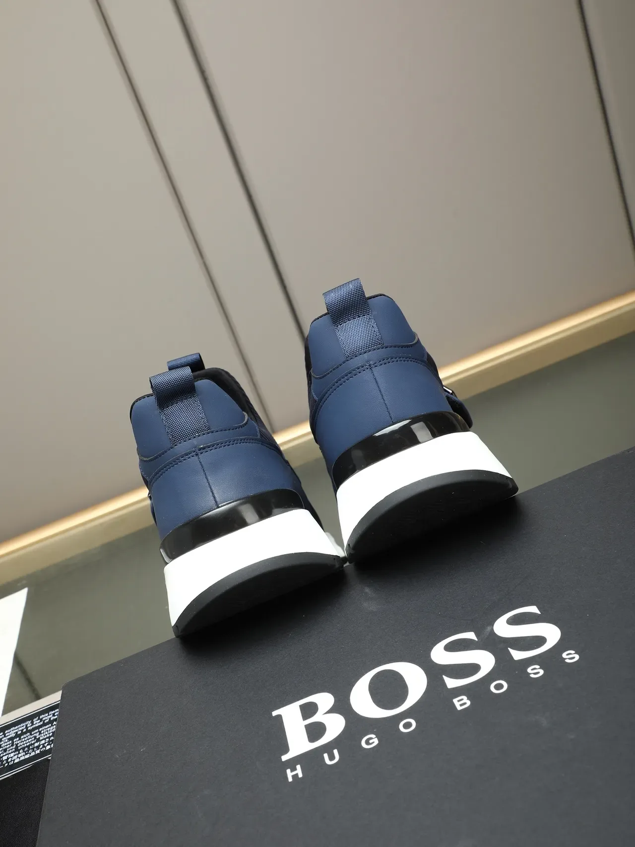 Hugo Boss Navy White Slip-On Knit Upper Lifestyle Sneakers 3