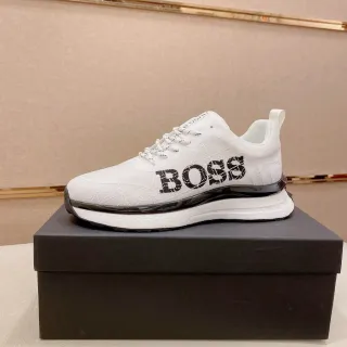 Hugo Boss White Black Knit Mesh Upper Bold Side Logo Lifestyle Sneakers