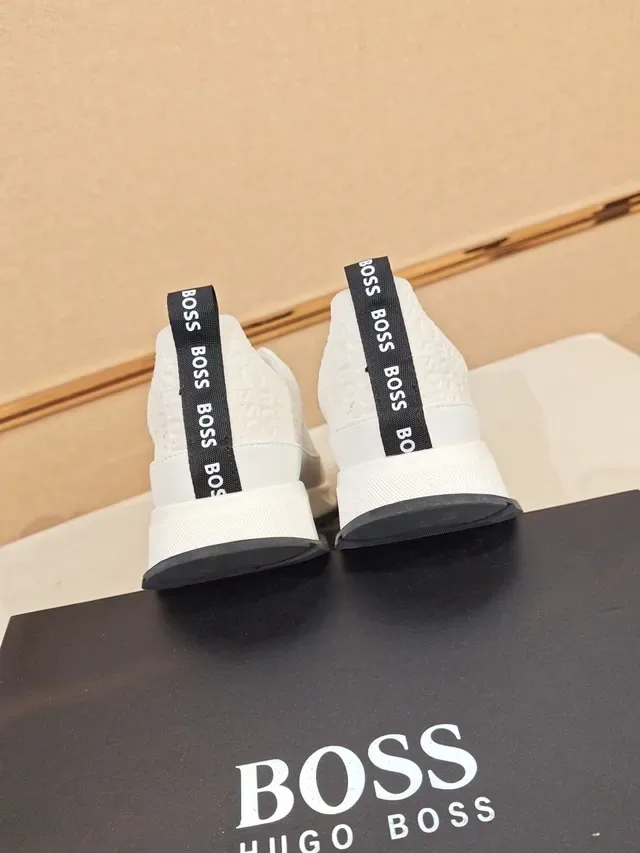Hugo Boss White Black Slip-On Embossed Logo Upper Sneakers 3