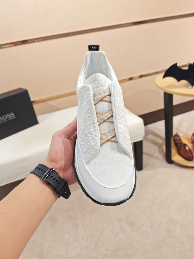 Hugo Boss White Black Slip-On Embossed Logo Upper Sneakers 5
