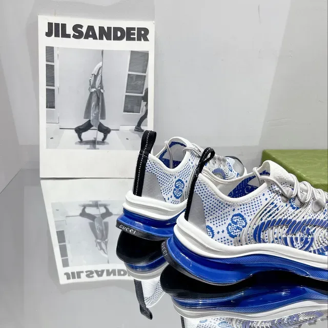 Jil Sander Patterned Knit Runner White Blue Upper Geometric Pattern Lifestyle Sneakers 4