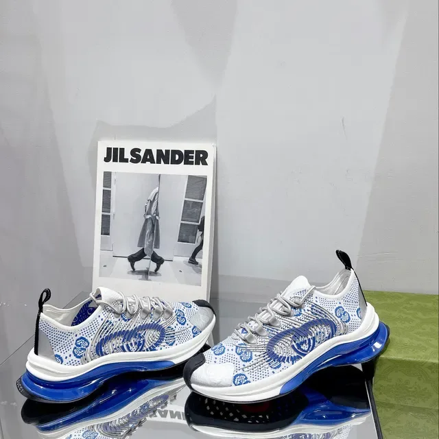 Jil Sander Patterned Knit Runner White Blue Upper Geometric Pattern Lifestyle Sneakers 6
