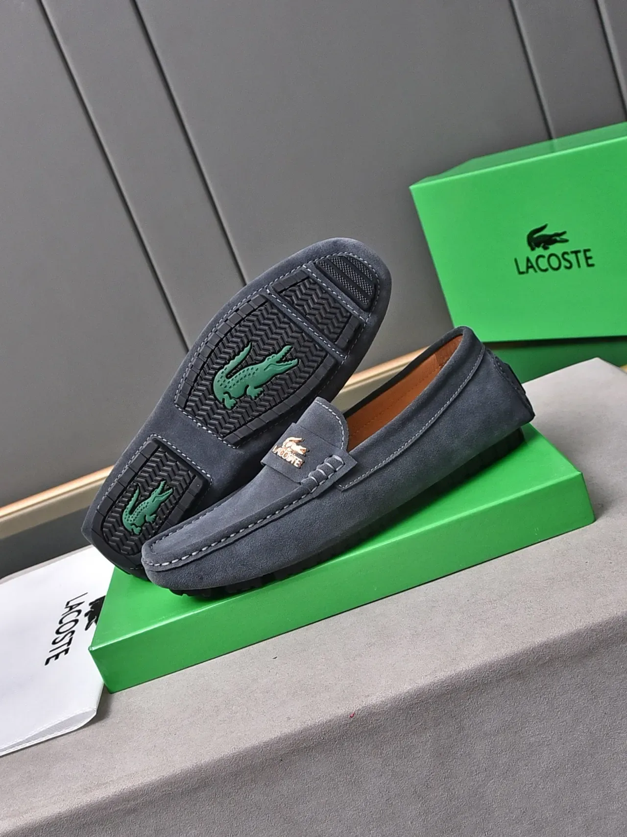 Lacoste Loafer Gray Black Suede Upper Penny Strap Loafer 4