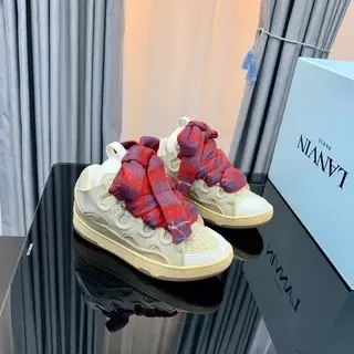 Lanvin Beige Red Laceless Design Sculpted Midsole Sneakers