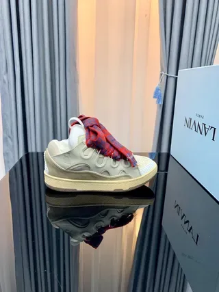 Lanvin Beige Red Laceless Design Sculpted Midsole Sneakers 3