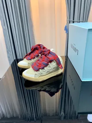 Lanvin Beige Red Laceless Design Sculpted Midsole Sneakers 4