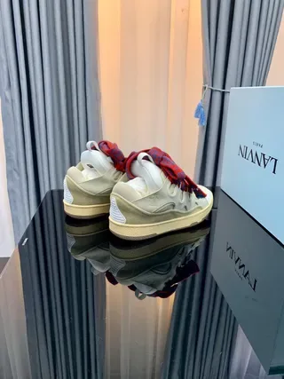 Lanvin Beige Red Laceless Design Sculpted Midsole Sneakers 5