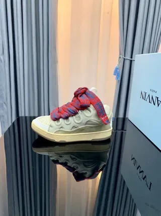 Lanvin Beige Red Laceless Design Sculpted Midsole Sneakers 6
