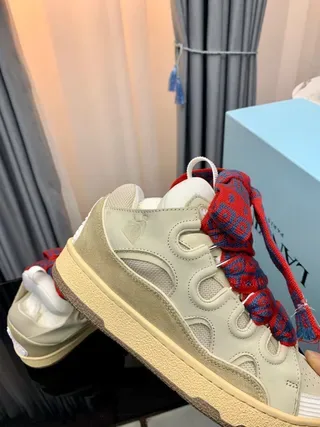 Lanvin Beige Red Laceless Design Sculpted Midsole Sneakers 8