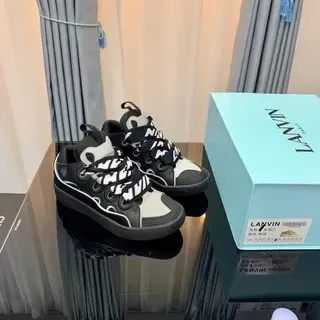 Lanvin Black White Layered Upper Zigzag-Patterned Laces Lifestyle Sneakers