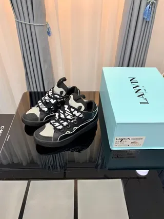 Lanvin 黑色白色 分层鞋面 锯齿形图案鞋带 生活方式运动鞋 2