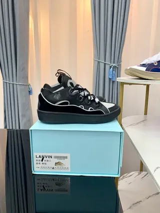 Lanvin 黑色白色 分层鞋面 锯齿形图案鞋带 生活方式运动鞋 3