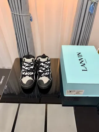 Lanvin 黑色白色 分层鞋面 锯齿形图案鞋带 生活方式运动鞋 4