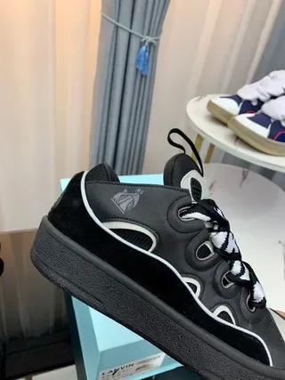 Lanvin 黑色白色 分层鞋面 锯齿形图案鞋带 生活方式运动鞋 5