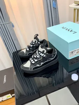 Lanvin 黑色白色 分层鞋面 锯齿形图案鞋带 生活方式运动鞋 8