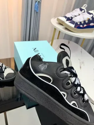 Lanvin 黑色白色 分层鞋面 锯齿形图案鞋带 生活方式运动鞋 9