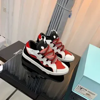 Lanvin Red Black Layered Multi-Panel Upper Sculpted White Midsole Lifestyle Sneakers