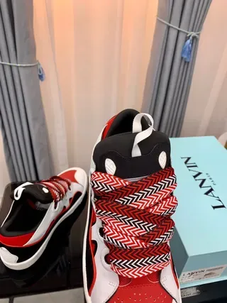 Lanvin Red Black Layered Multi-Panel Upper Sculpted White Midsole Lifestyle Sneakers 2