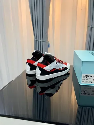 Lanvin Red Black Layered Multi-Panel Upper Sculpted White Midsole Lifestyle Sneakers 3