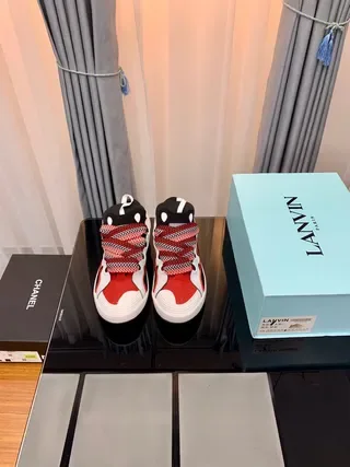 Lanvin Red Black Layered Multi-Panel Upper Sculpted White Midsole Lifestyle Sneakers 4