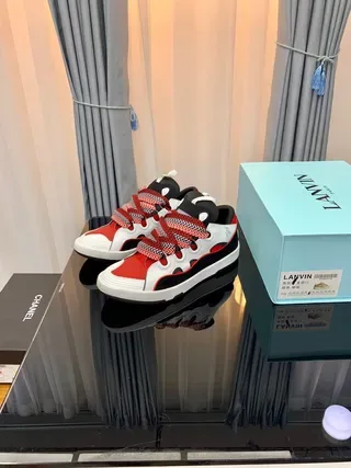 Lanvin Red Black Layered Multi-Panel Upper Sculpted White Midsole Lifestyle Sneakers 5