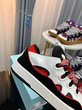 Lanvin Red Black Layered Multi-Panel Upper Sculpted White Midsole Lifestyle Sneakers 6