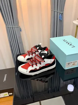 Lanvin Red Black Layered Multi-Panel Upper Sculpted White Midsole Lifestyle Sneakers 7