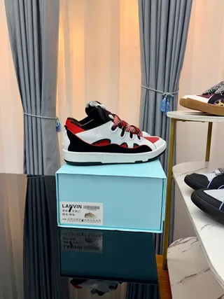 Lanvin Red Black Layered Multi-Panel Upper Sculpted White Midsole Lifestyle Sneakers 8