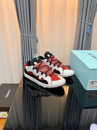 Lanvin Red Black Layered Multi-Panel Upper Sculpted White Midsole Lifestyle Sneakers 9