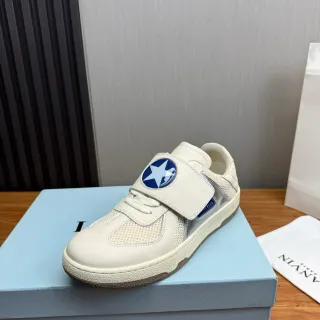 Lanvin White Blue Strap-Closure Mesh-and-Leather Upper Lifestyle Sneakers