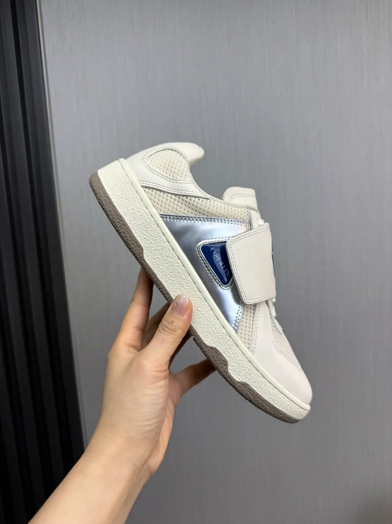 Lanvin White Blue Strap-Closure Mesh-and-Leather Upper Lifestyle Sneakers 6