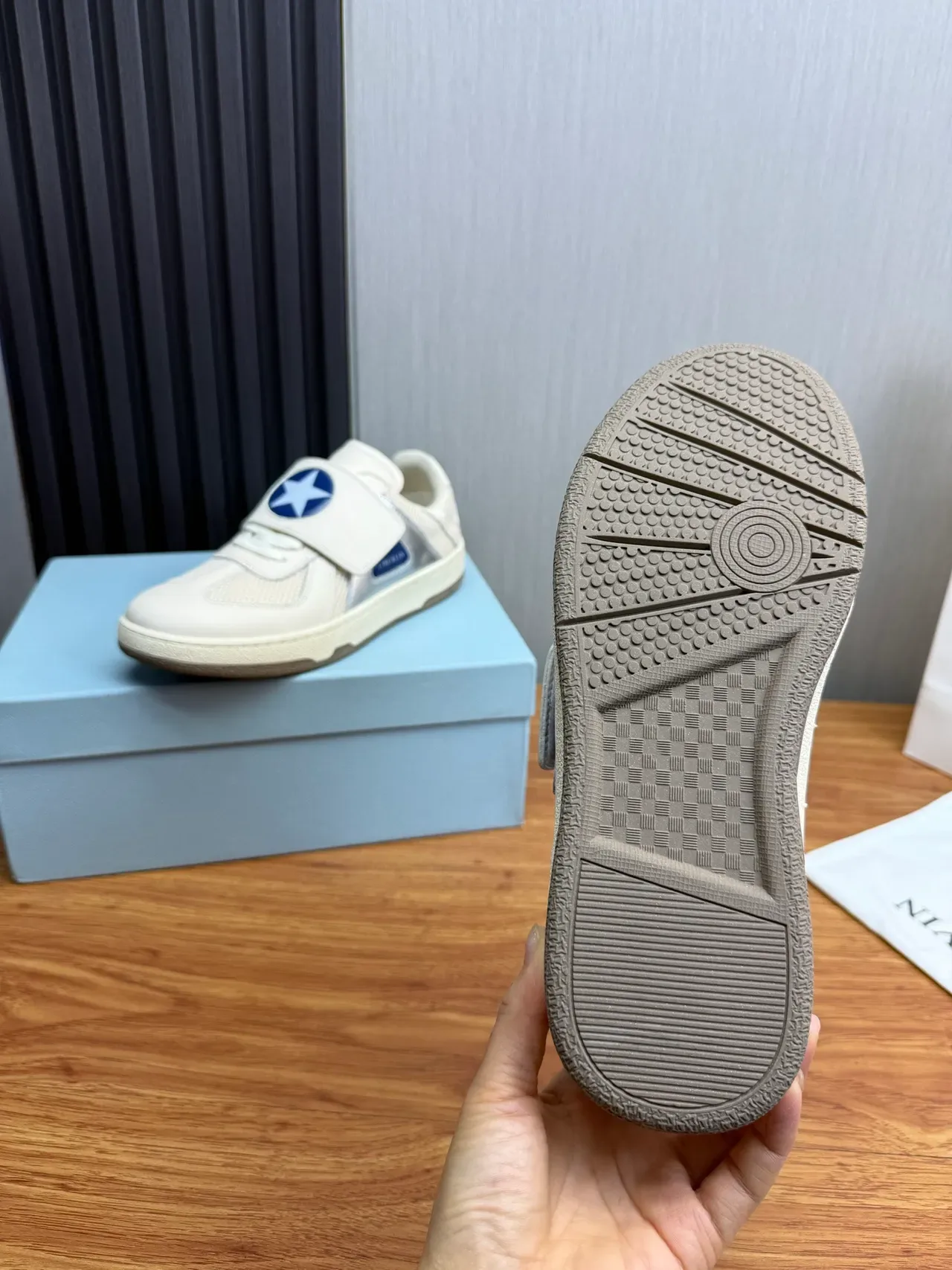 Lanvin White Blue Strap-Closure Mesh-and-Leather Upper Lifestyle Sneakers 9