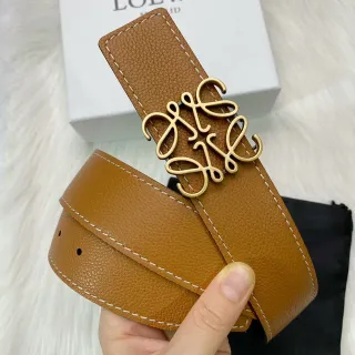 Loewe Anagram Marrón Dorado Texturizado Hebilla Cuero Cinturón