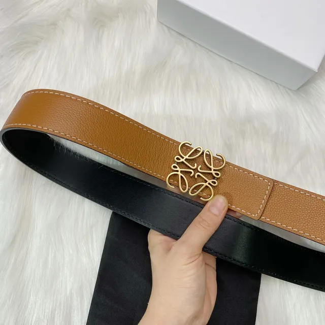 Loewe Anagram Marron Or Texturée Boucle Cuir Ceinture 2