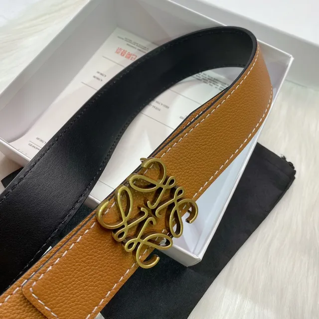 Loewe Anagram Marron Or Texturée Boucle Cuir Ceinture 3