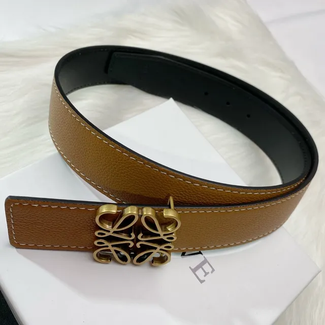 Loewe Anagram Marron Or Texturée Boucle Cuir Ceinture 4