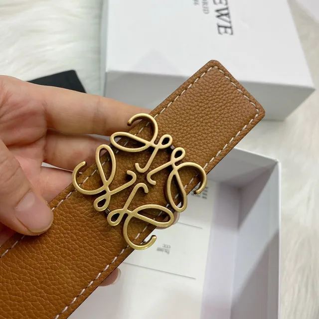 Loewe Anagram Marron Or Texturée Boucle Cuir Ceinture 5