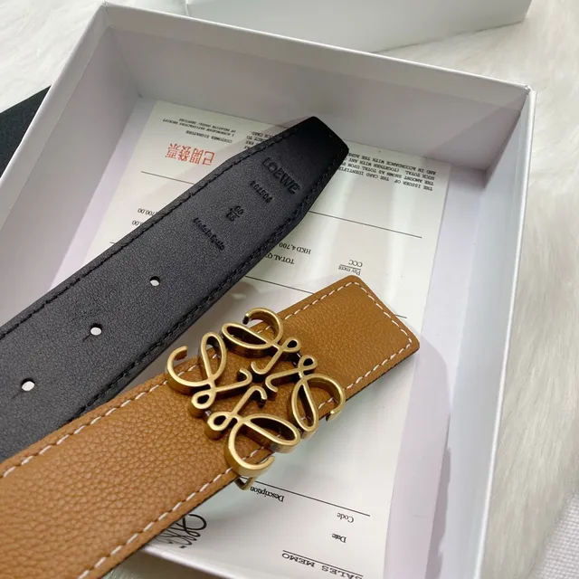 Loewe Anagram Marron Or Texturée Boucle Cuir Ceinture 6