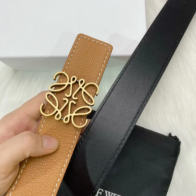Loewe Anagram Marron Or Texturée Boucle Cuir Ceinture 7