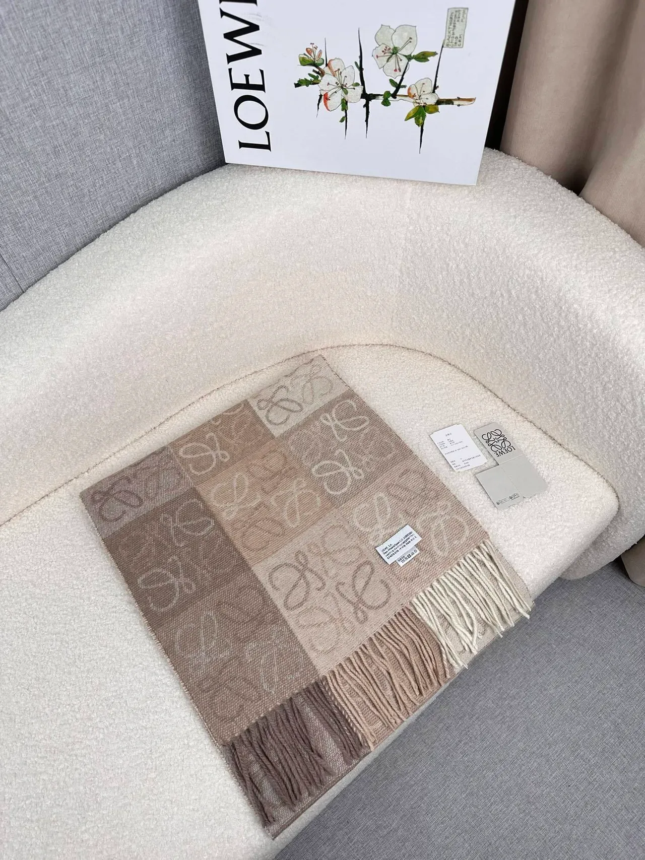 Loeve Anagram Monogram Cachecol Tonal Beige de Cachemira 4