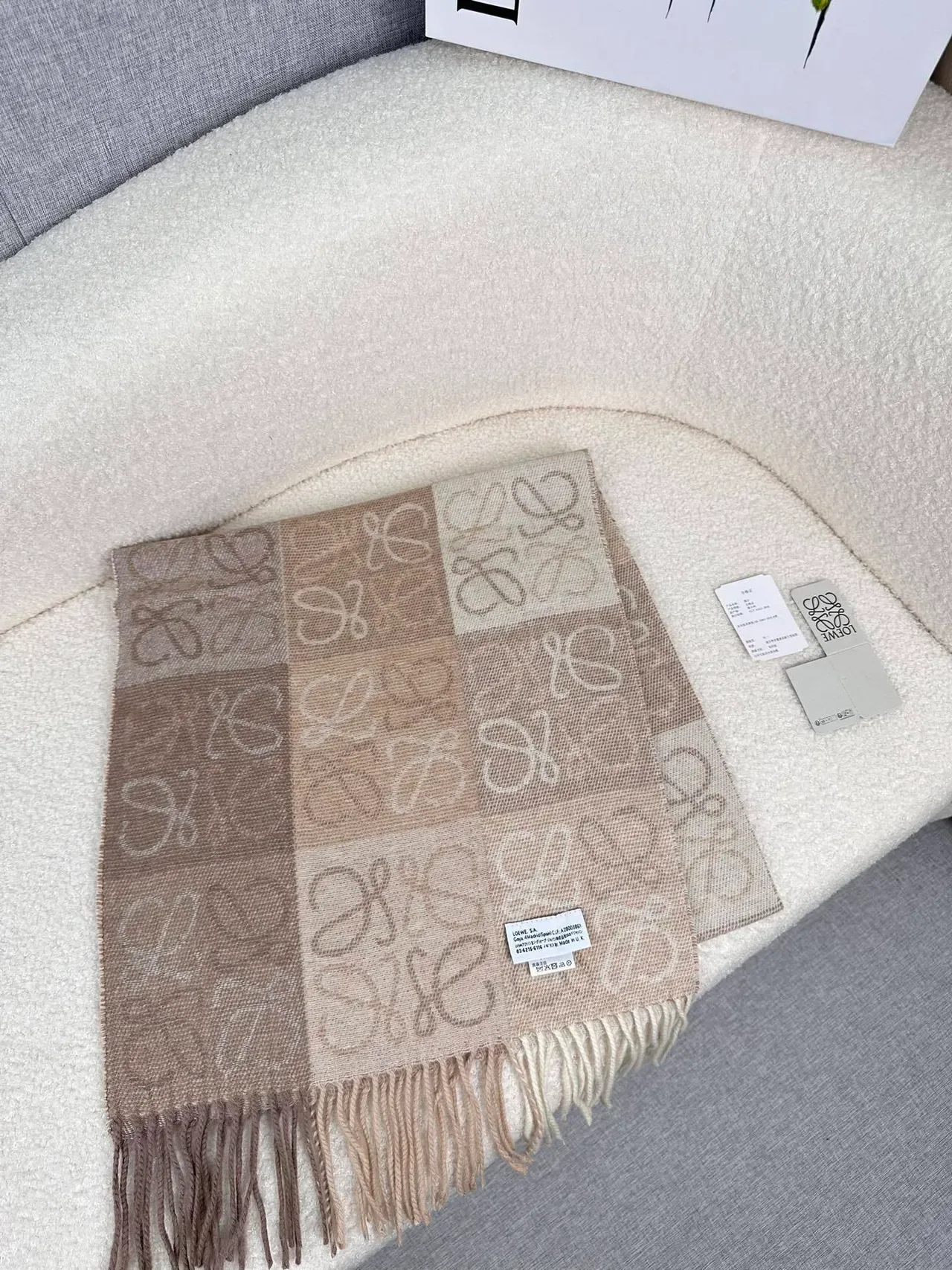 Loeve Anagram Monogram Cachecol Tonal Beige de Cachemira 5
