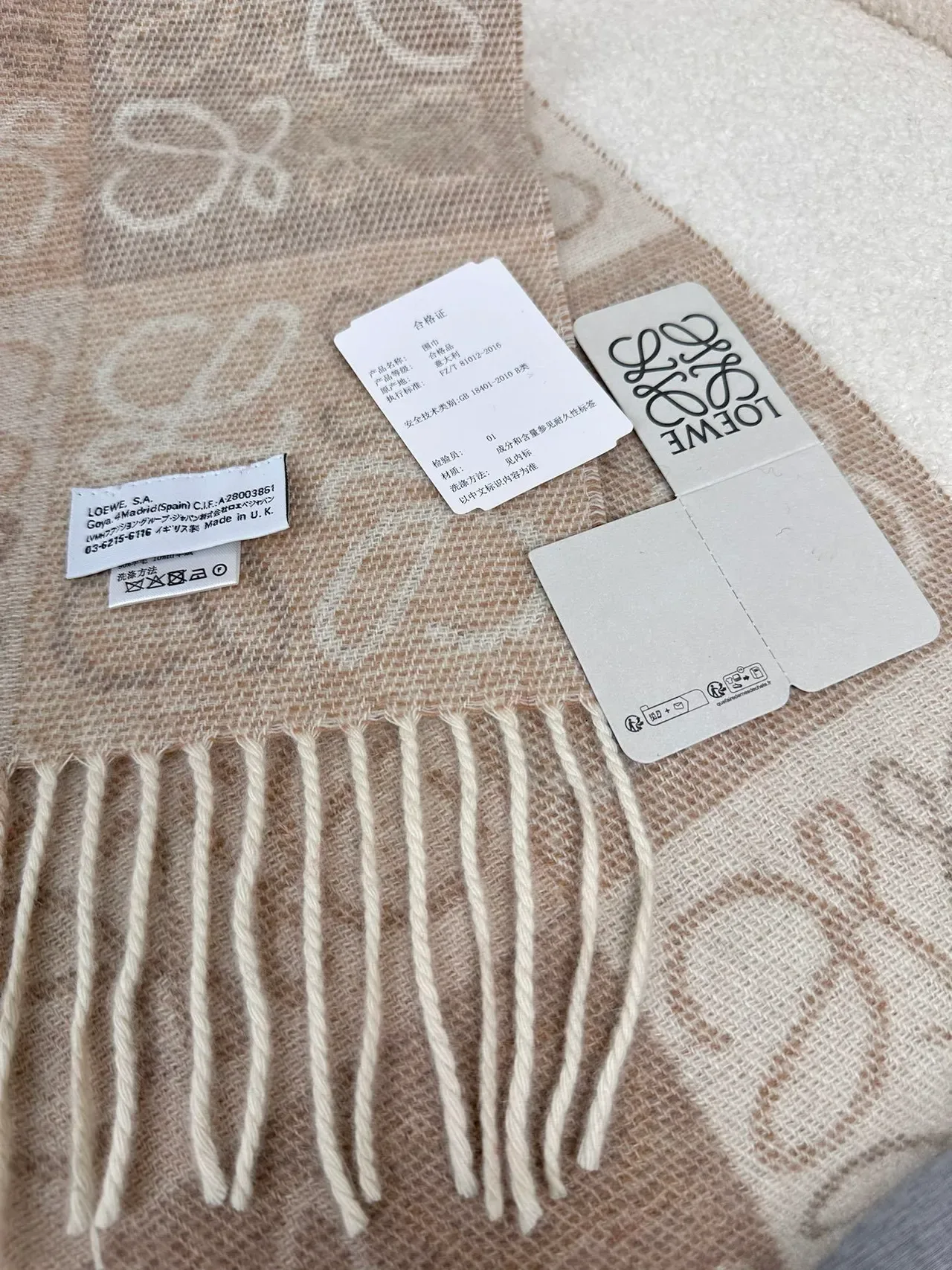 Loeve Anagram Monogram Cachecol Tonal Beige de Cachemira 8
